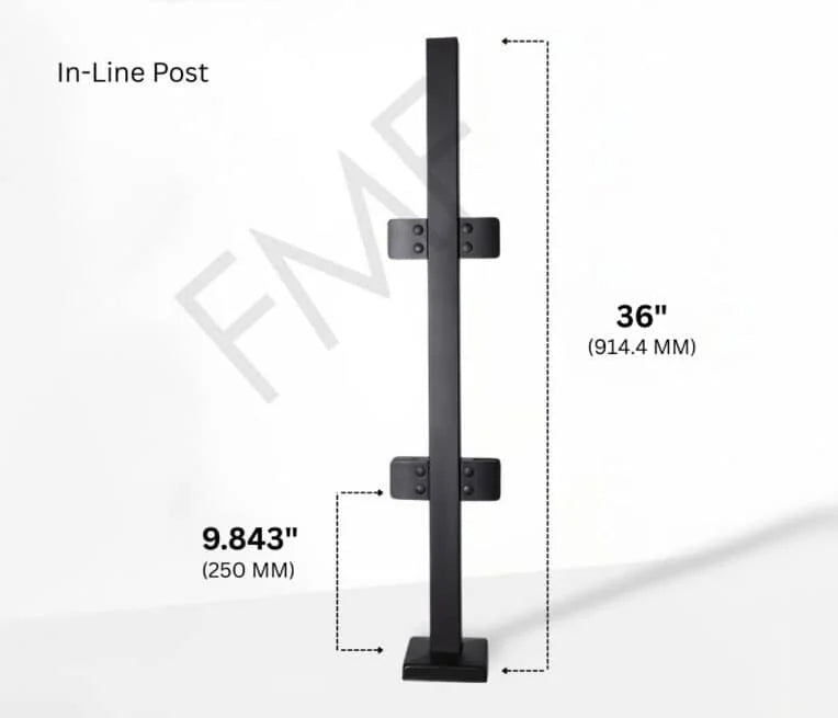 36″ Square In-line Railing Post