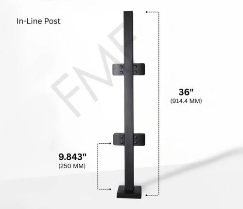 36″ Square In-line Railing Post