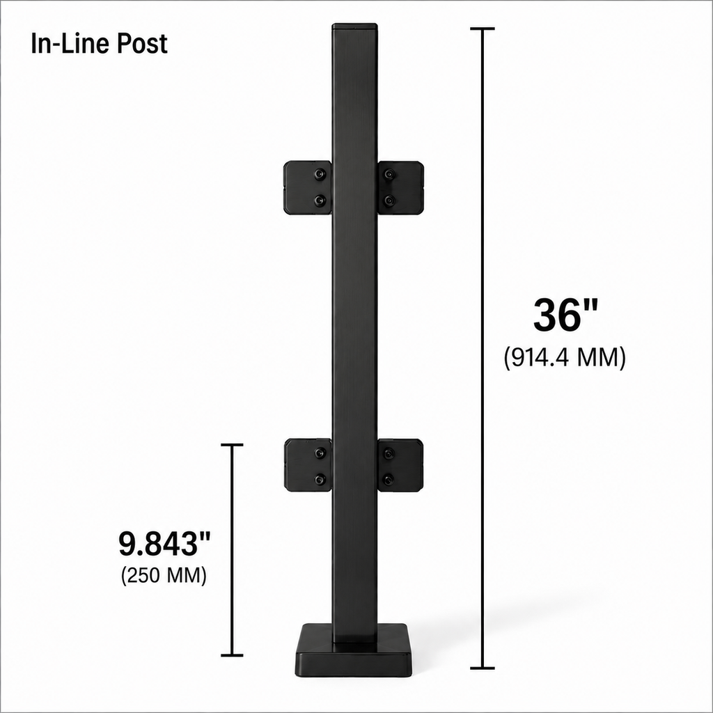 36" Square In-Line Railing Post Kit - 40x40MM 316SS