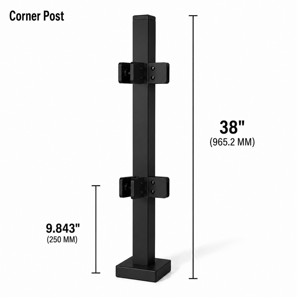 38" Square Corner Railing Post Kit - 40x40MM 316SS