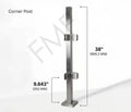 38" Square Corner Glass Railing Post