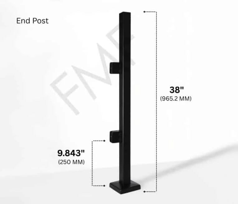 38" Square End Cap Glass Railing Post