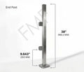 38" Square End Cap Glass Railing Post