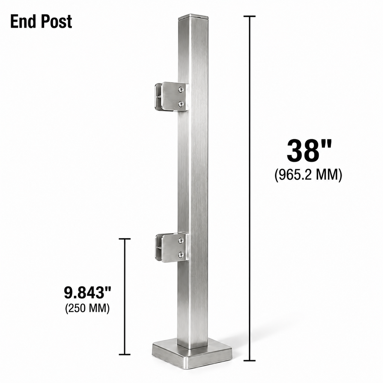 38" Square End Railing Post Kit - 40x40MM 316SS