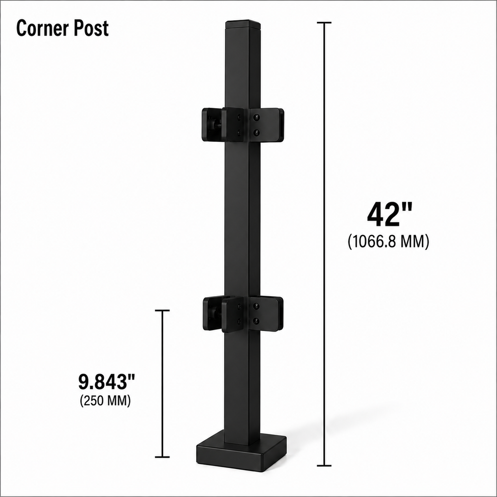 42" Square Corner Railing Post Kit - 40x40MM 316SS