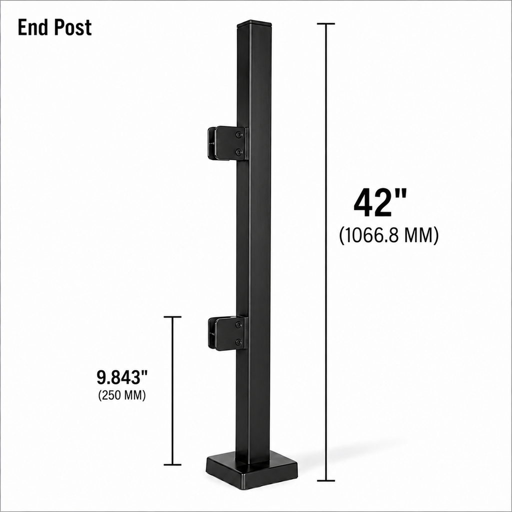 42" Square End Railing Post Kit - 40x40MM 316SS
