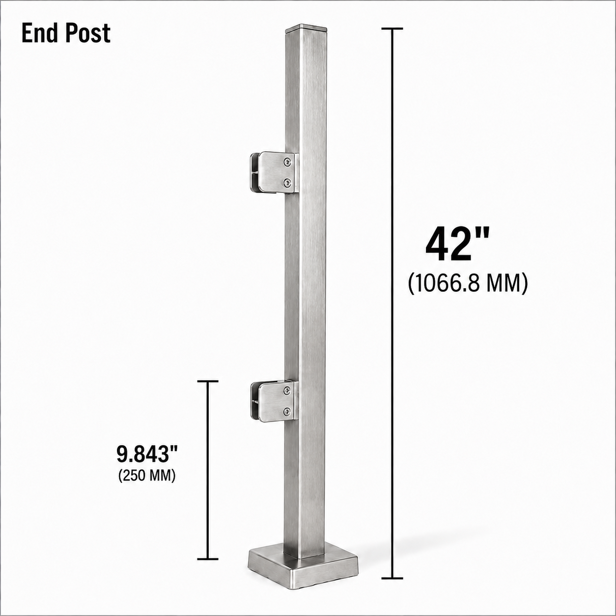 42" Square End Railing Post Kit - 40x40MM 316SS