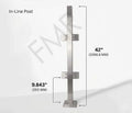 42" Square In-line Post 40x40MM 316 SS Includes 4 x Clamps