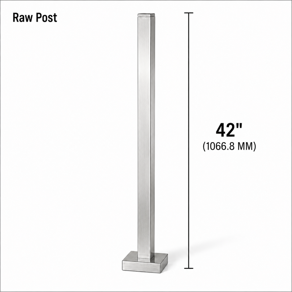 42" Square Railing Post w/ No Holes - 40x40MM 316SS