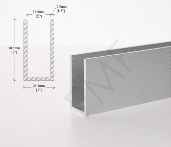 Commercial U-Channel - Satin Anodized, 1" x 2"
