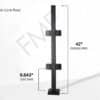 42" Square In-line Post 40x40MM 316 SS Includes 4 x Clamps - Matte Black