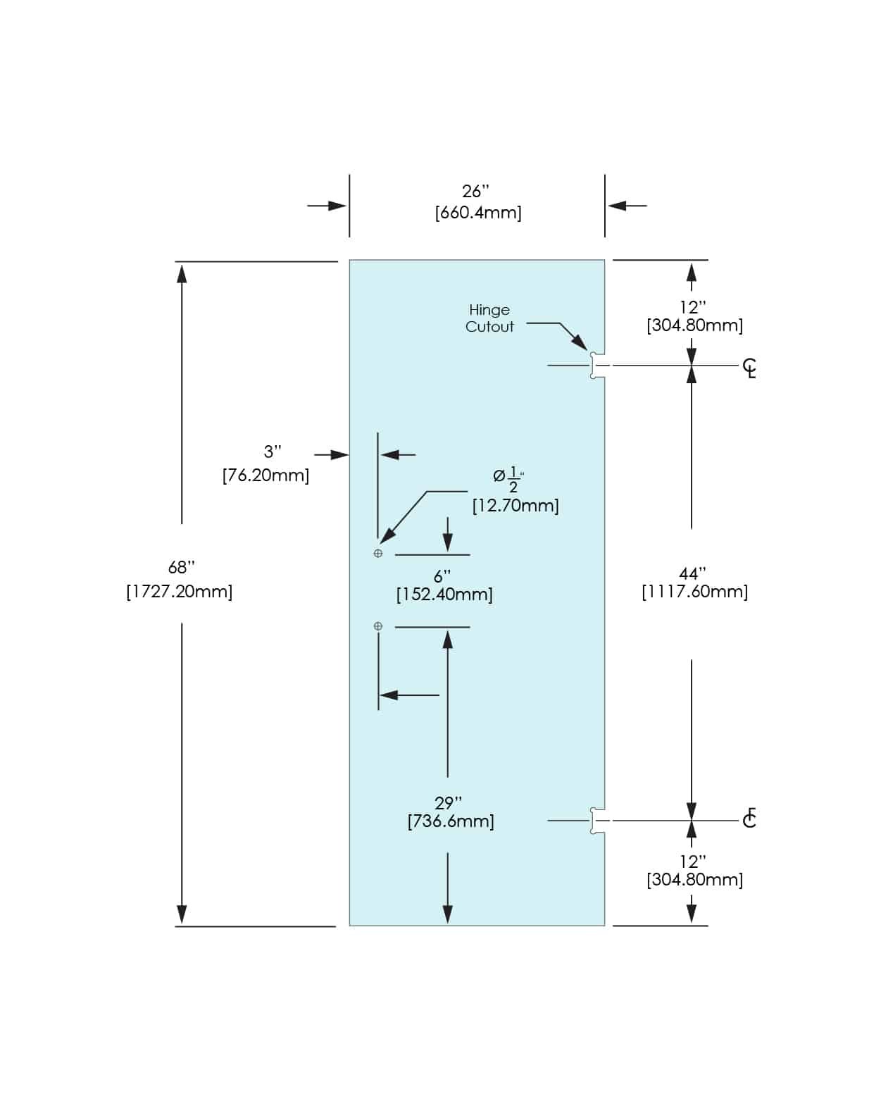 Shower Stock Door - 2 Holes - 26" Width - 26X68