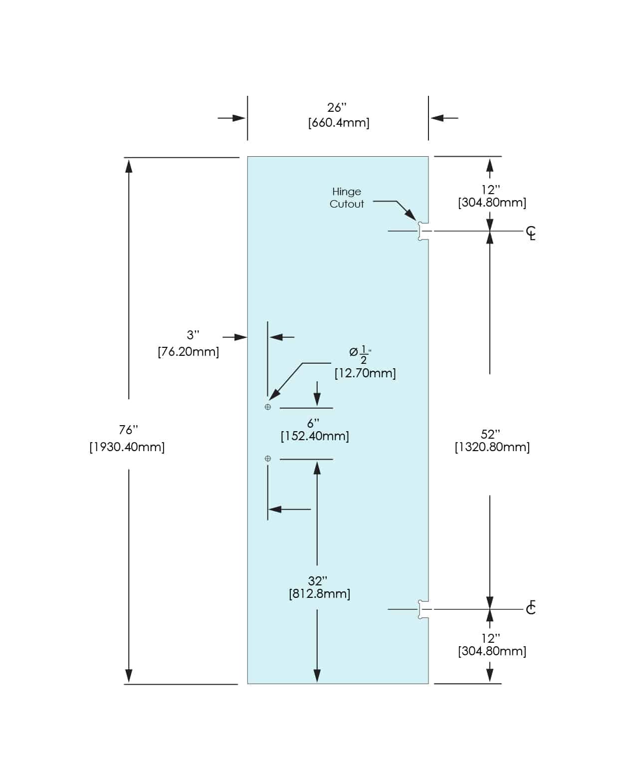 Shower Stock Door - 2 Holes - 26" Width - 26X76