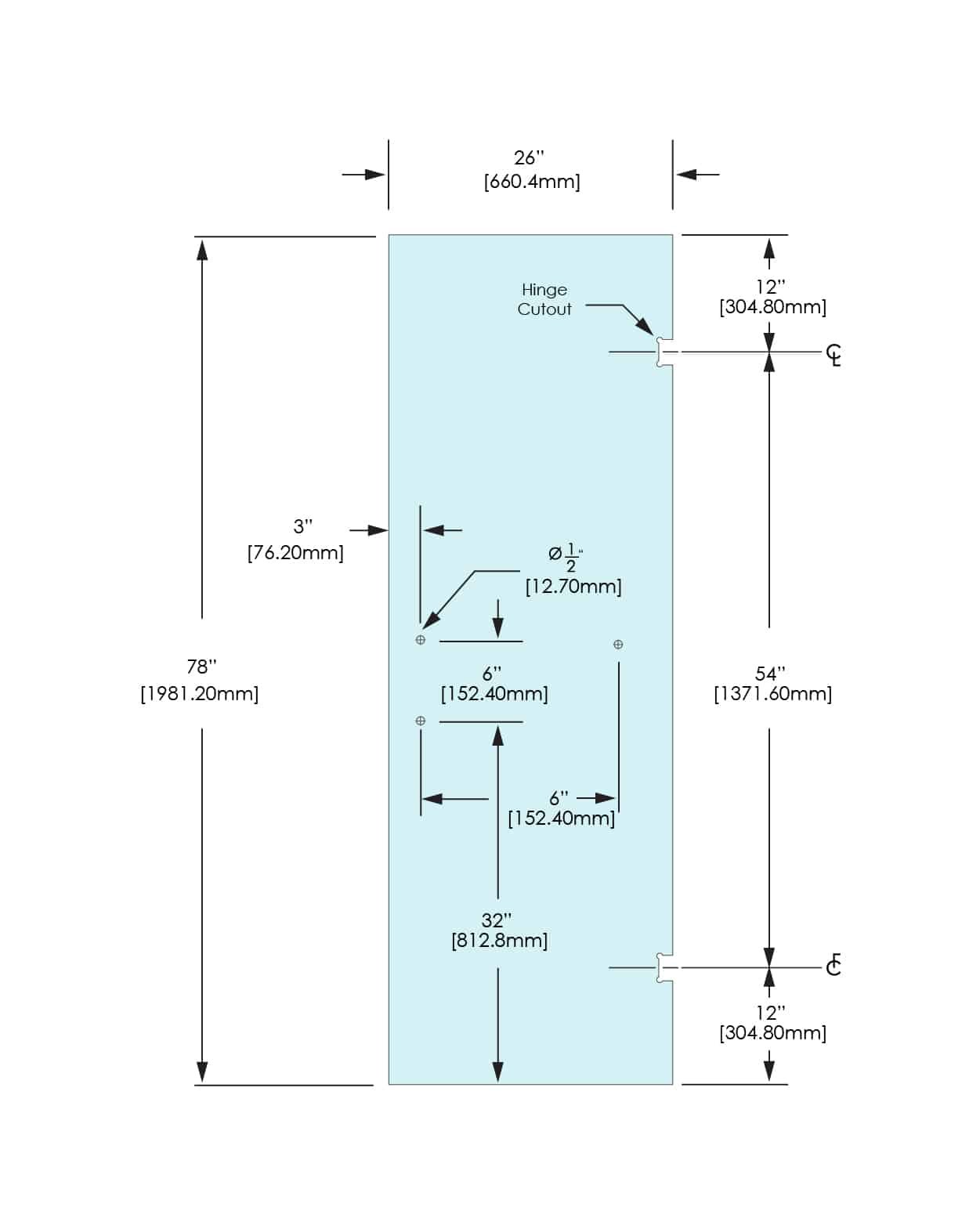 Shower Stock Door - 3 Holes - 26" Width (6" X 18") - 26X78