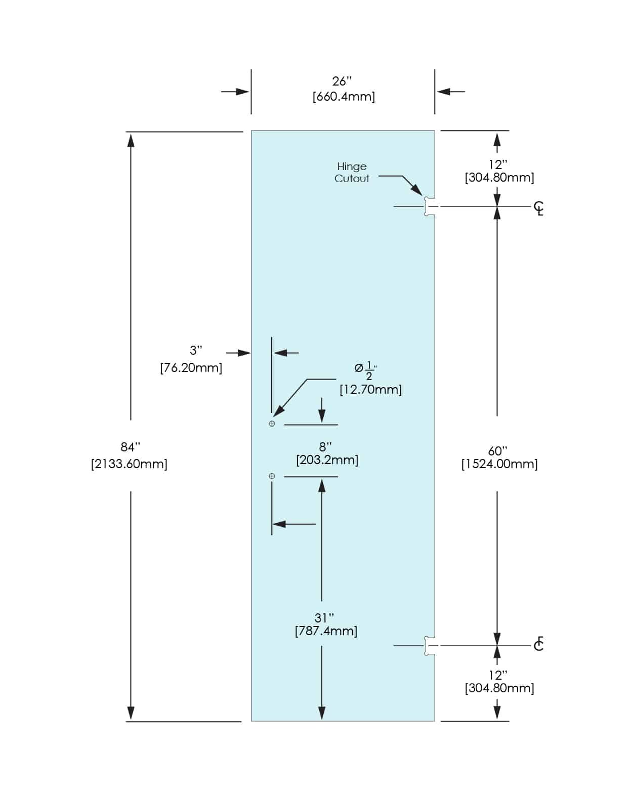 Shower Stock Door - 2 Holes - 26" Width - 26X84