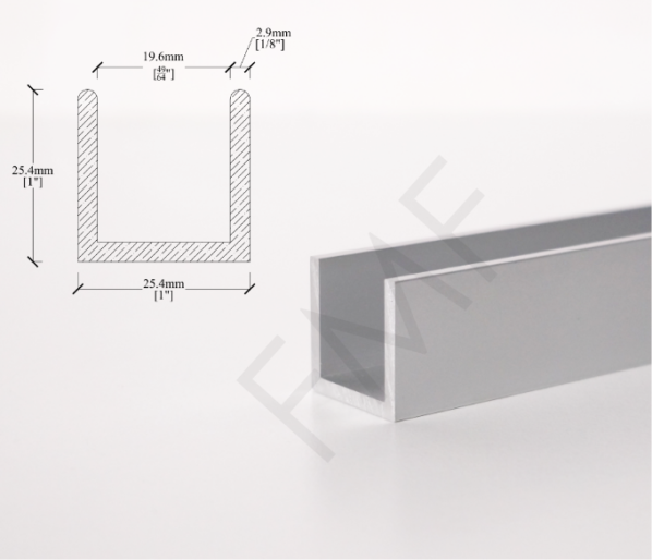 Commercial U-Channel - Satin Anodized, 1" x 1"