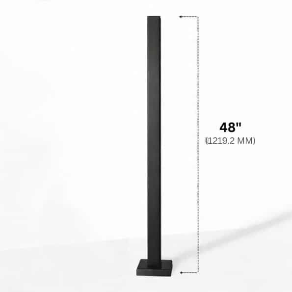 Square Glass Railing Post with No Holes - Matte Black