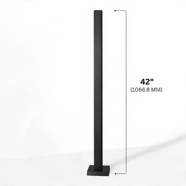 Square Glass Railing Post with No Holes - Matte Black