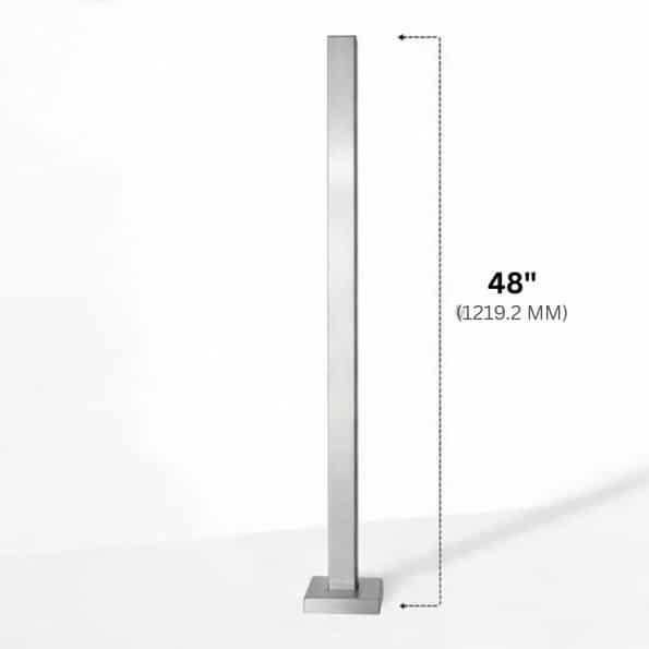 Square Glass Railing Post with No Holes - Brushed Stainless
