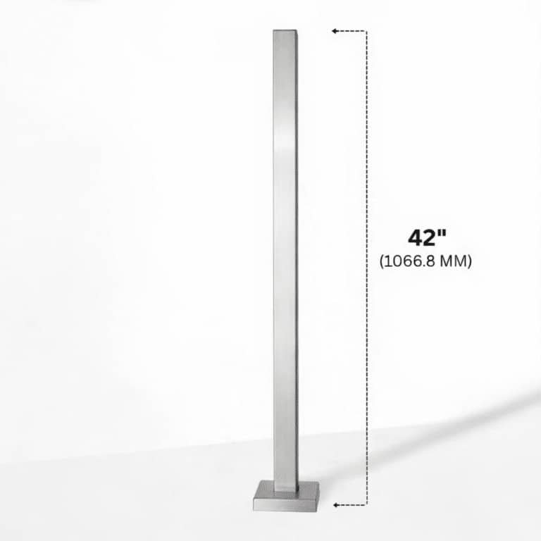 Square Glass Railing Post with No Holes - Brushed Stainless