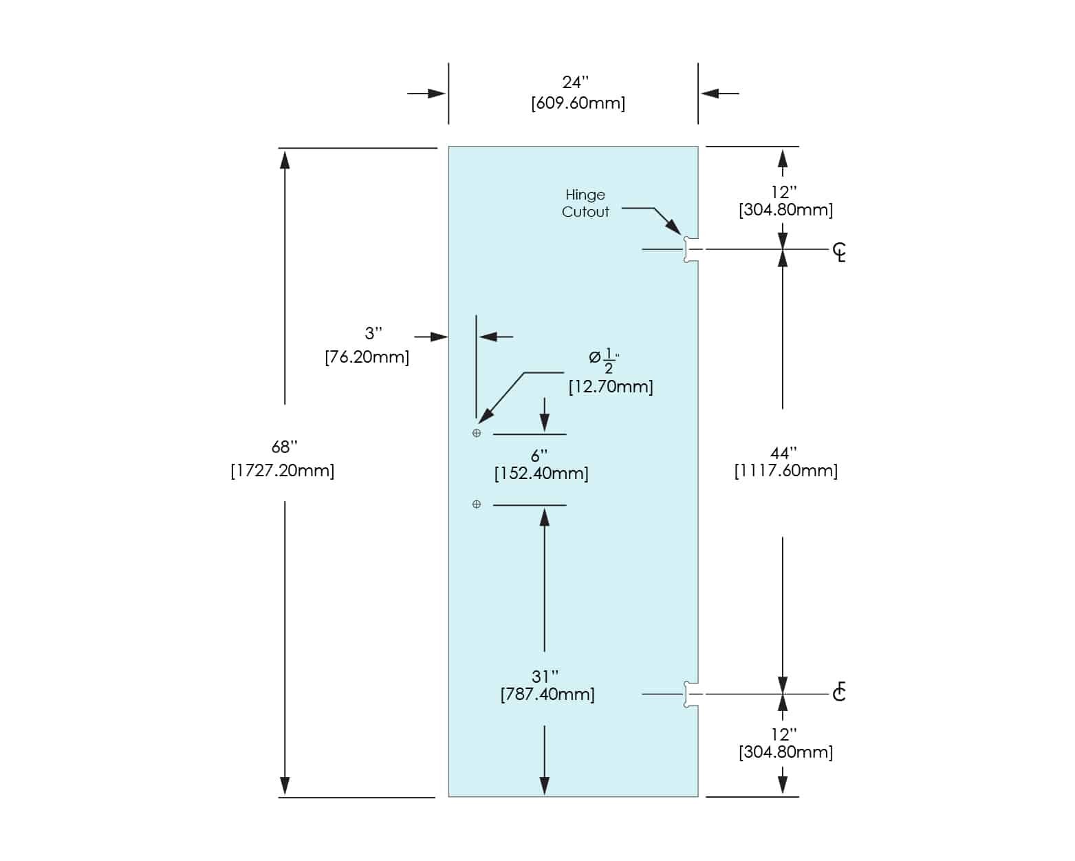 Shower Stock Door - 2 Holes - 24" Width - 24X68