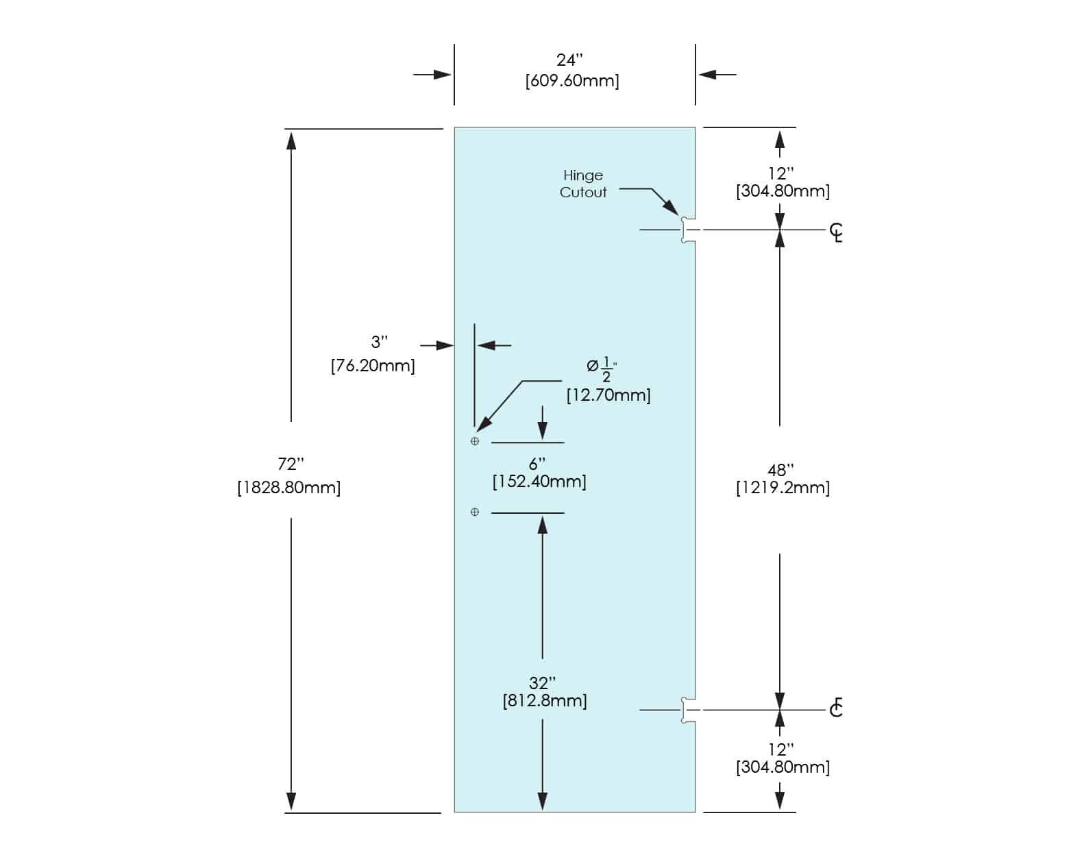 Shower Stock Door - 2 Holes - 24" Width - 24X72