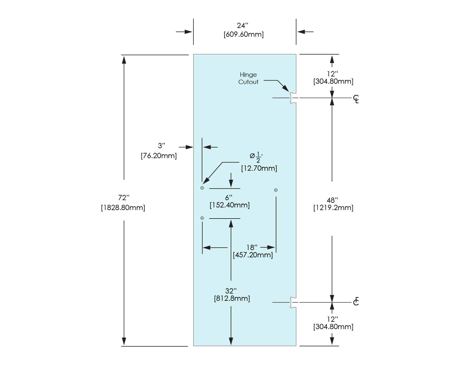 Shower Stock Door - 3 Holes - 24" Width (6" X 18") - 24X72