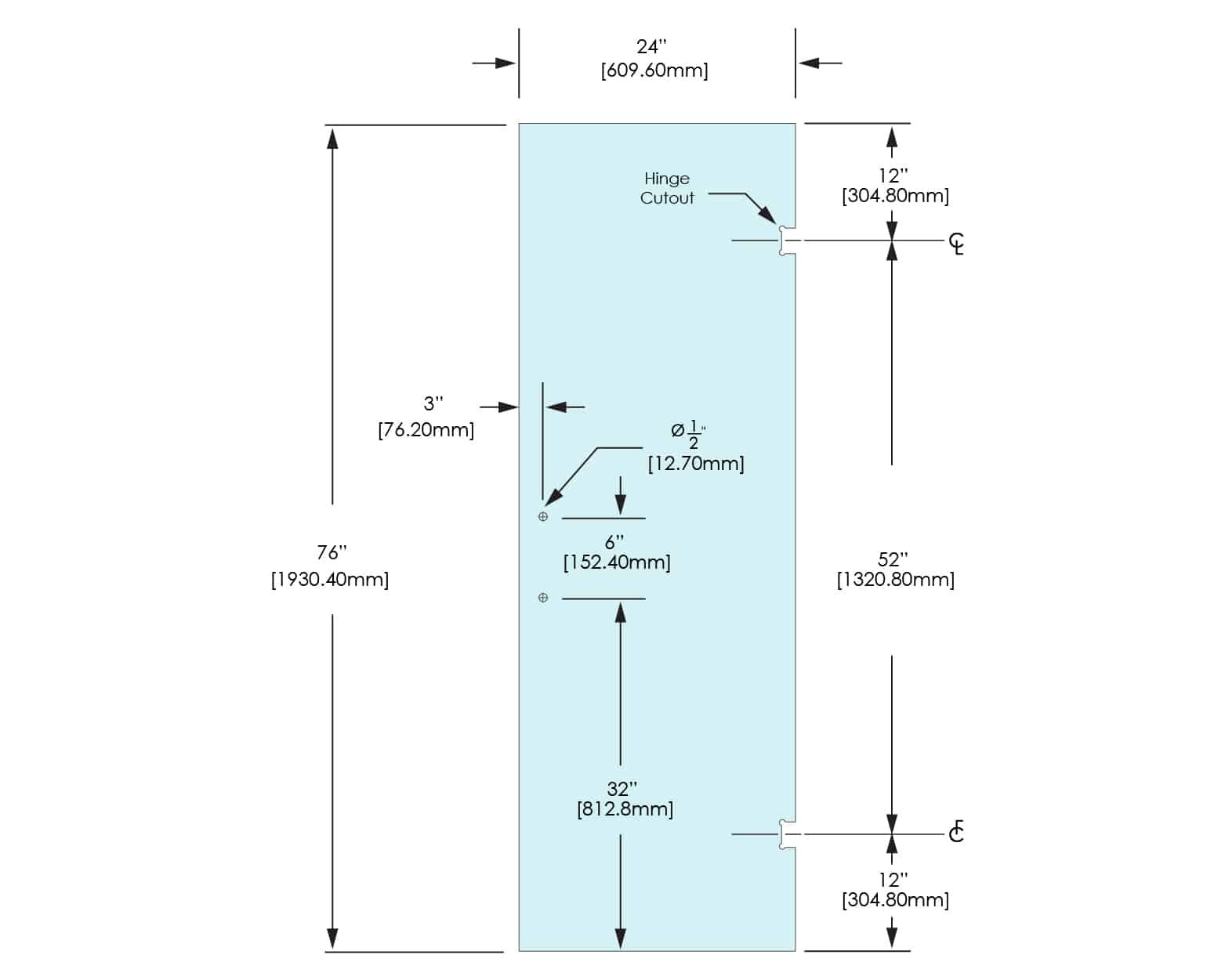 Shower Stock Door - 2 Holes - 24" Width - 24X76