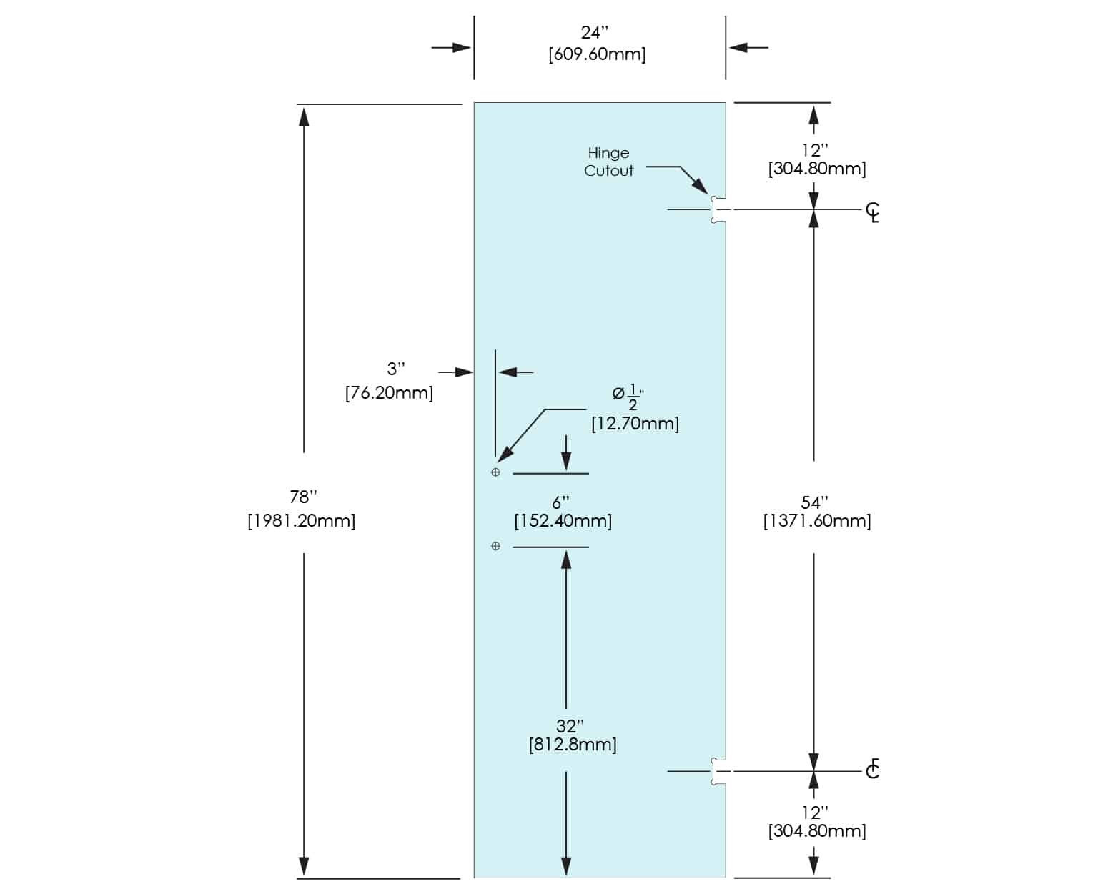 Shower Stock Door - 2 Holes - 24" Width - 24X78