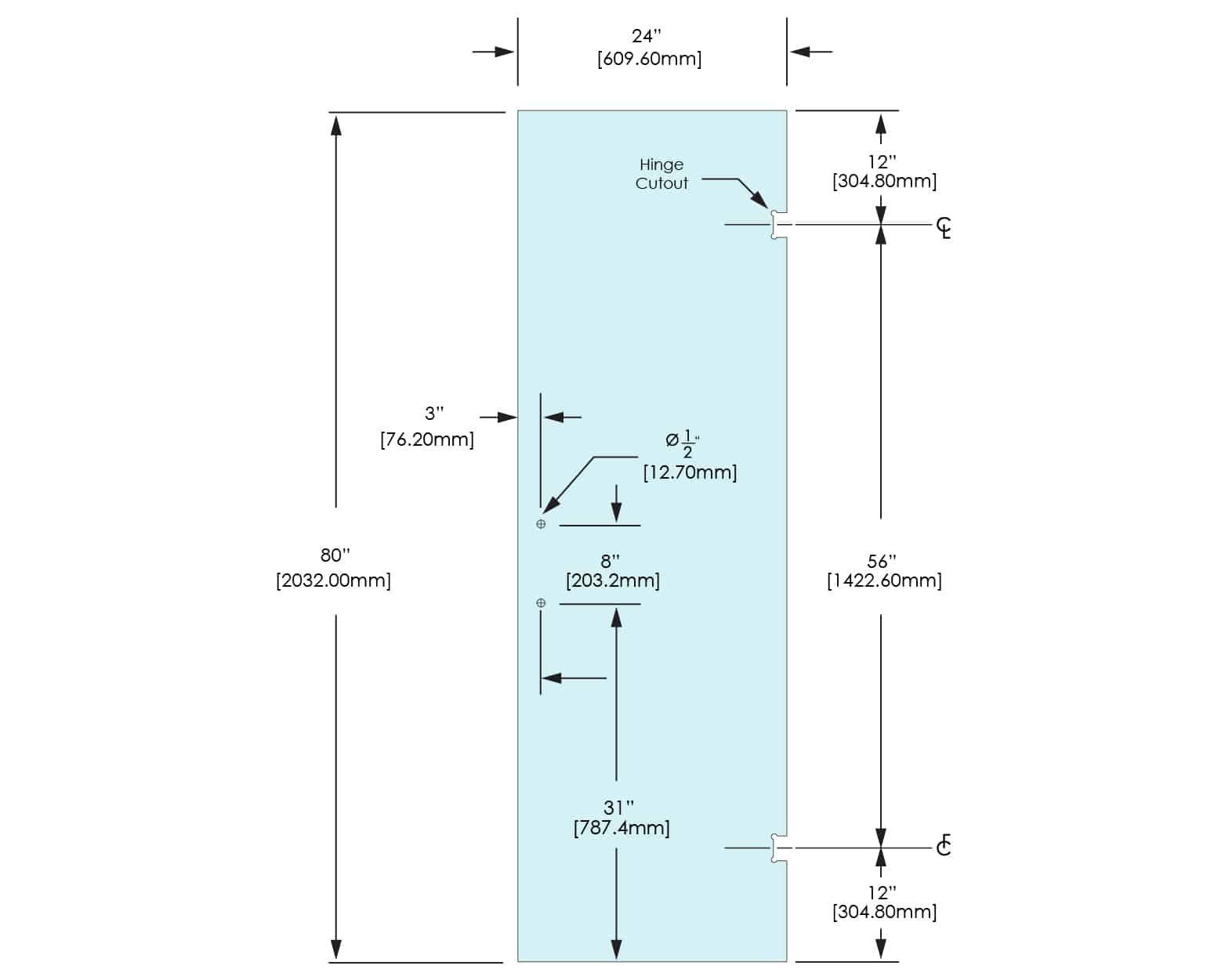 Shower Stock Door - 2 Holes - 24" Width - 24X80