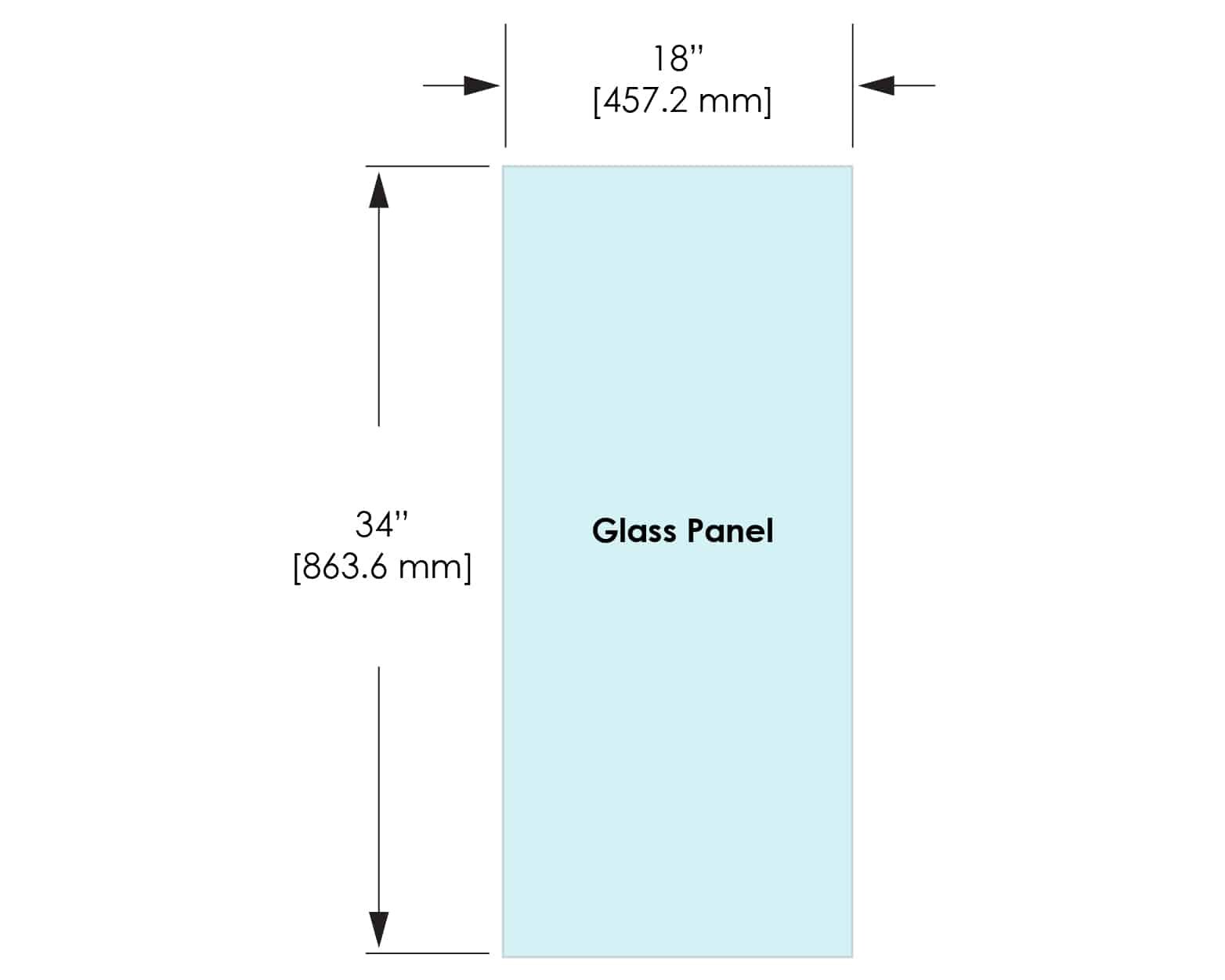 1/2" Railing Glass Panel - 34" Height - 34", 18X34