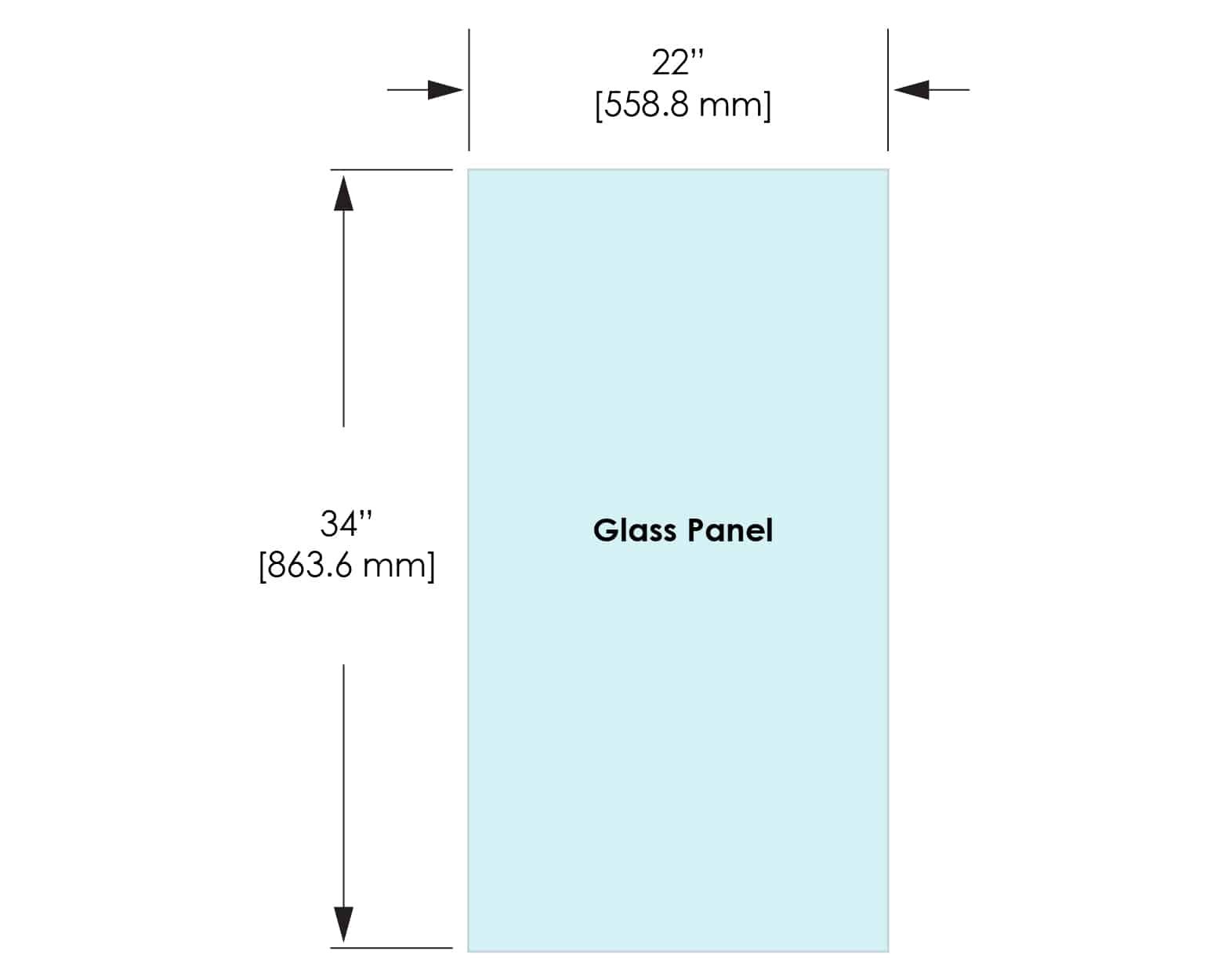 1/2" Railing Glass Panel - 34" Height - 34", 22X34