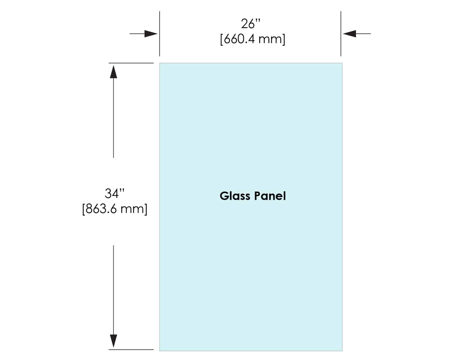 1/2" Railing Glass Panel - 34" Height - 34", 26X34