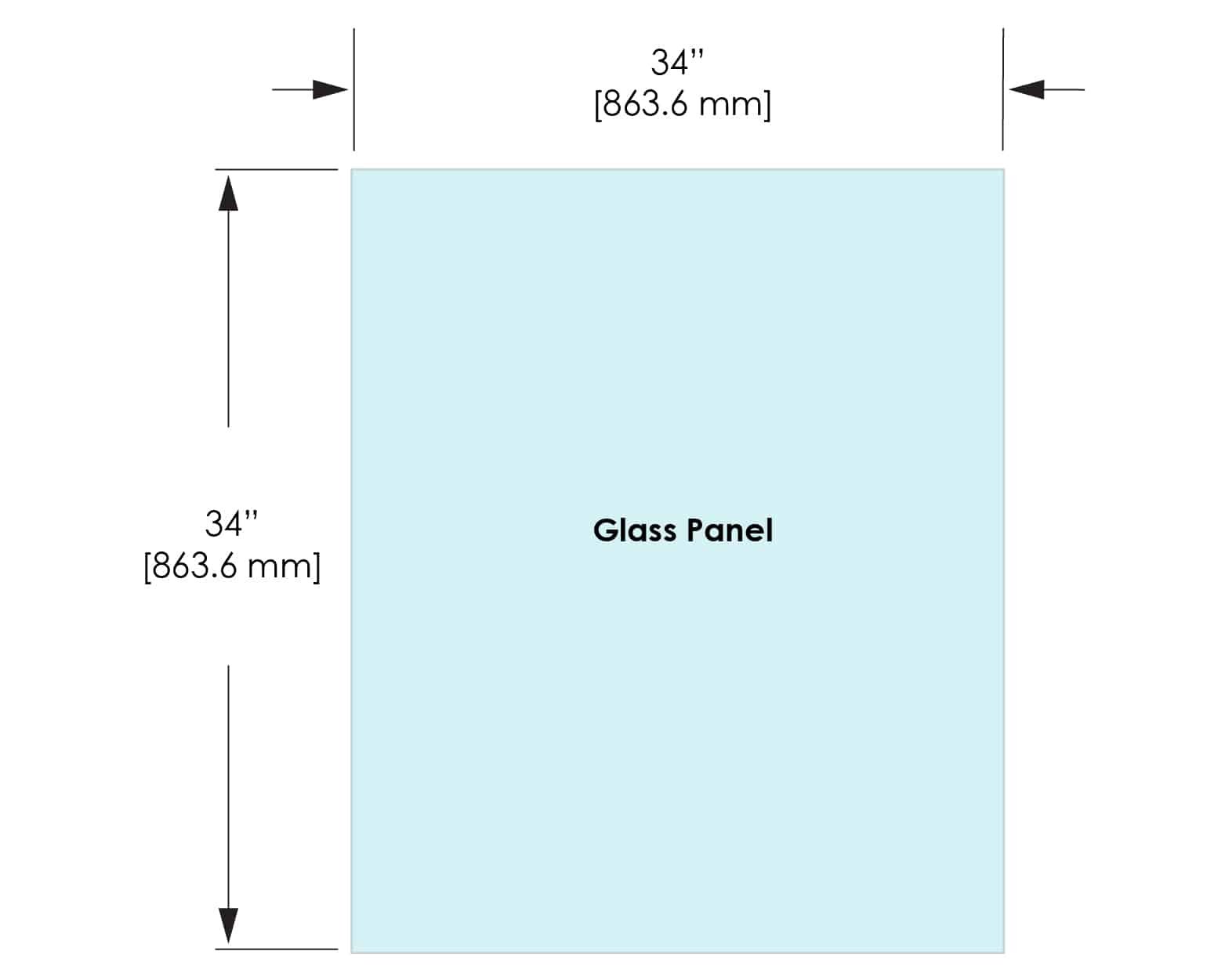 1/2" Railing Glass Panel - 34" Height - 34", 34X34