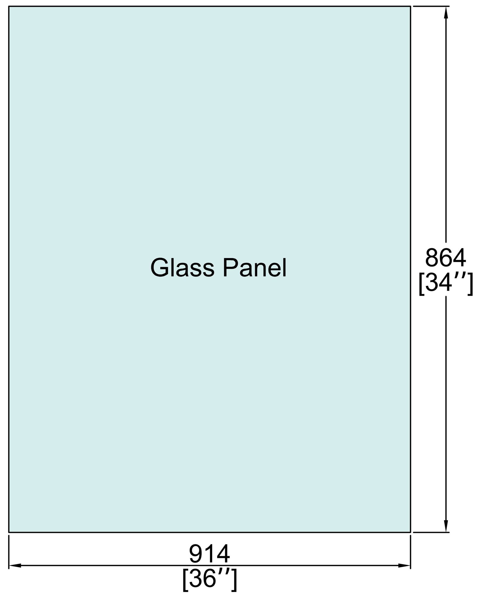 1/2" Railing Glass Panel - 34" Height - 34", 36X34