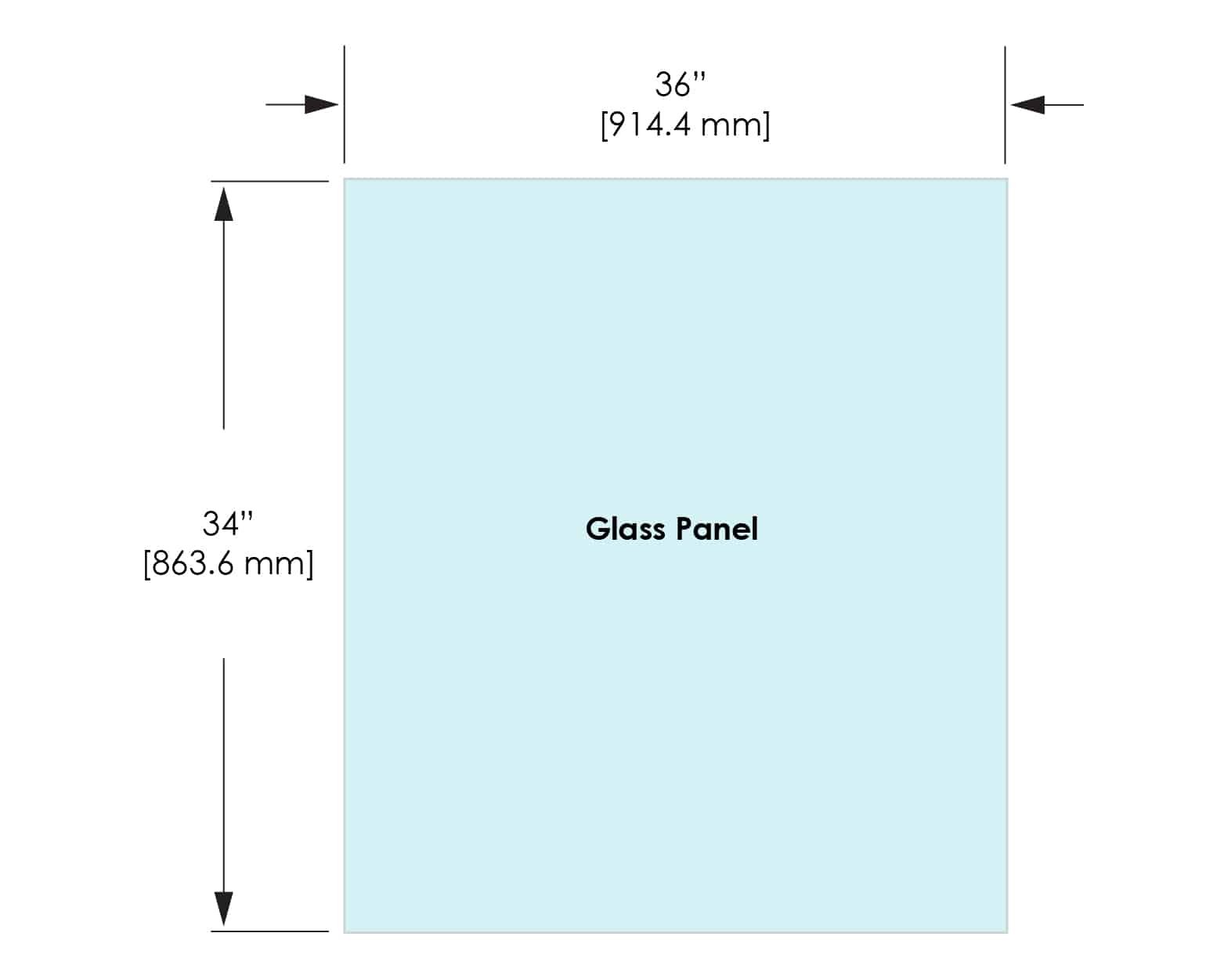 1/2" Railing Glass Panel - 34" Height - 34", 36X34