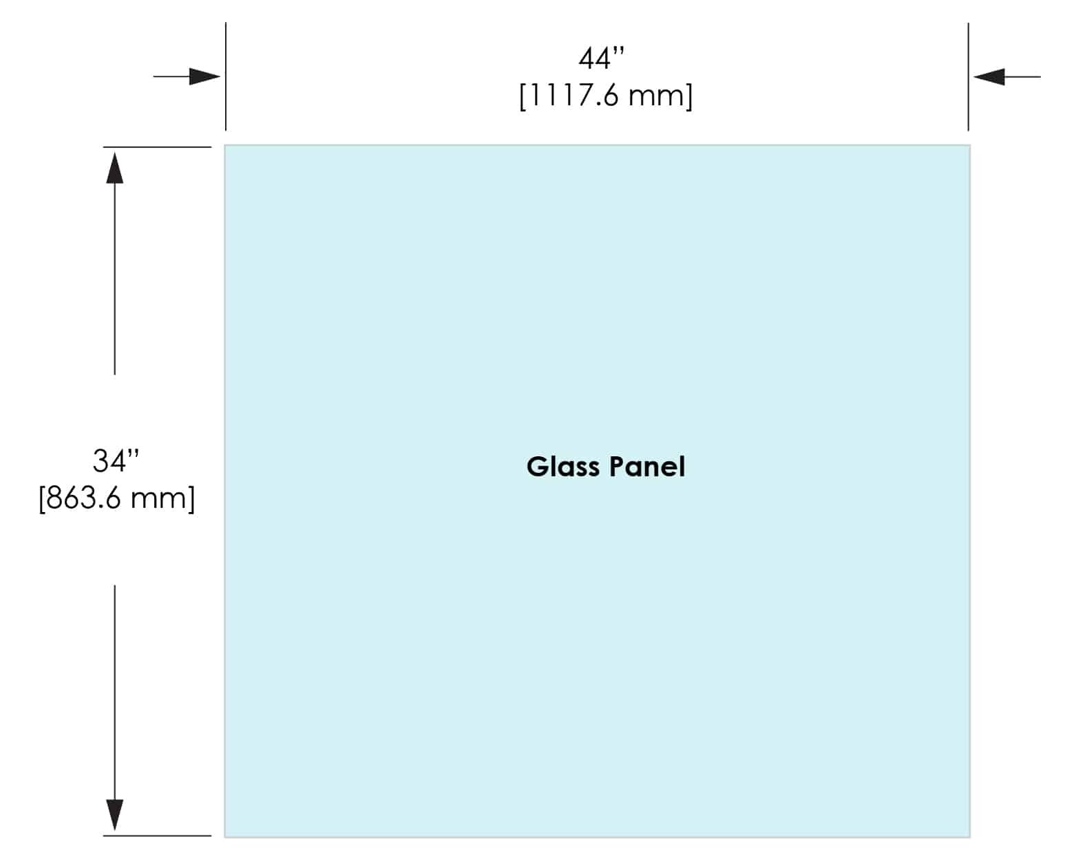 1/2" Railing Glass Panel - 34" Height - 34", 44X34