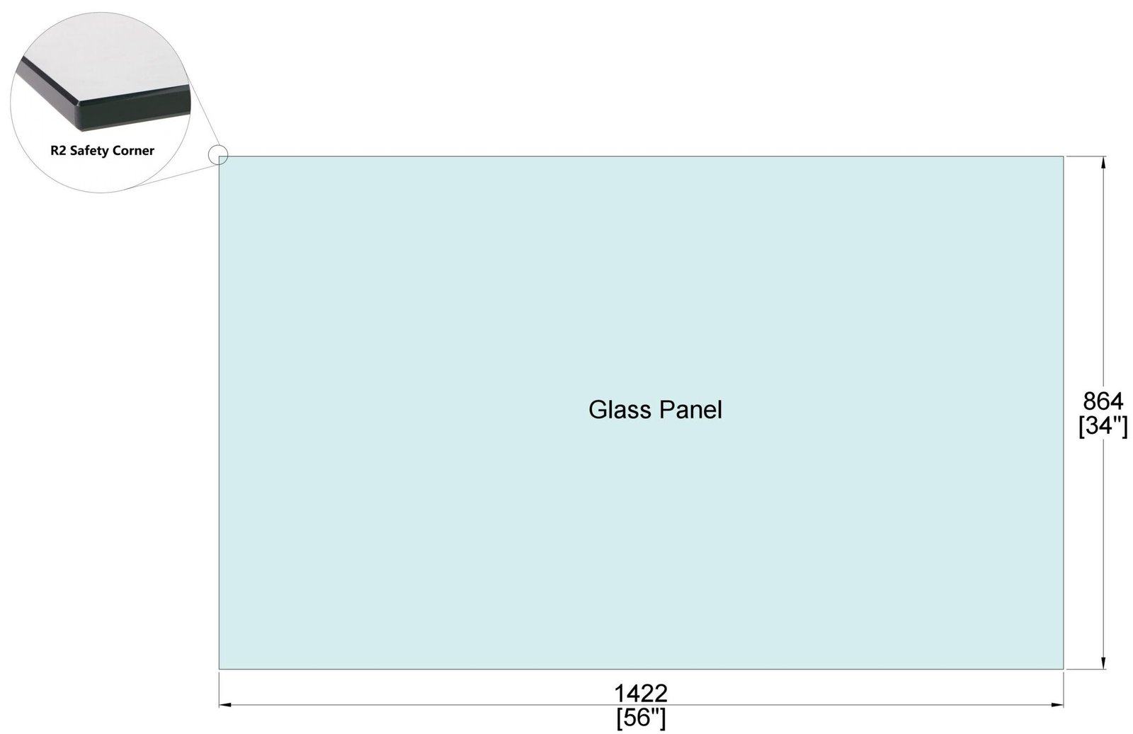 1/2" Railing Glass Panel - 34" Height - 34", 56X34