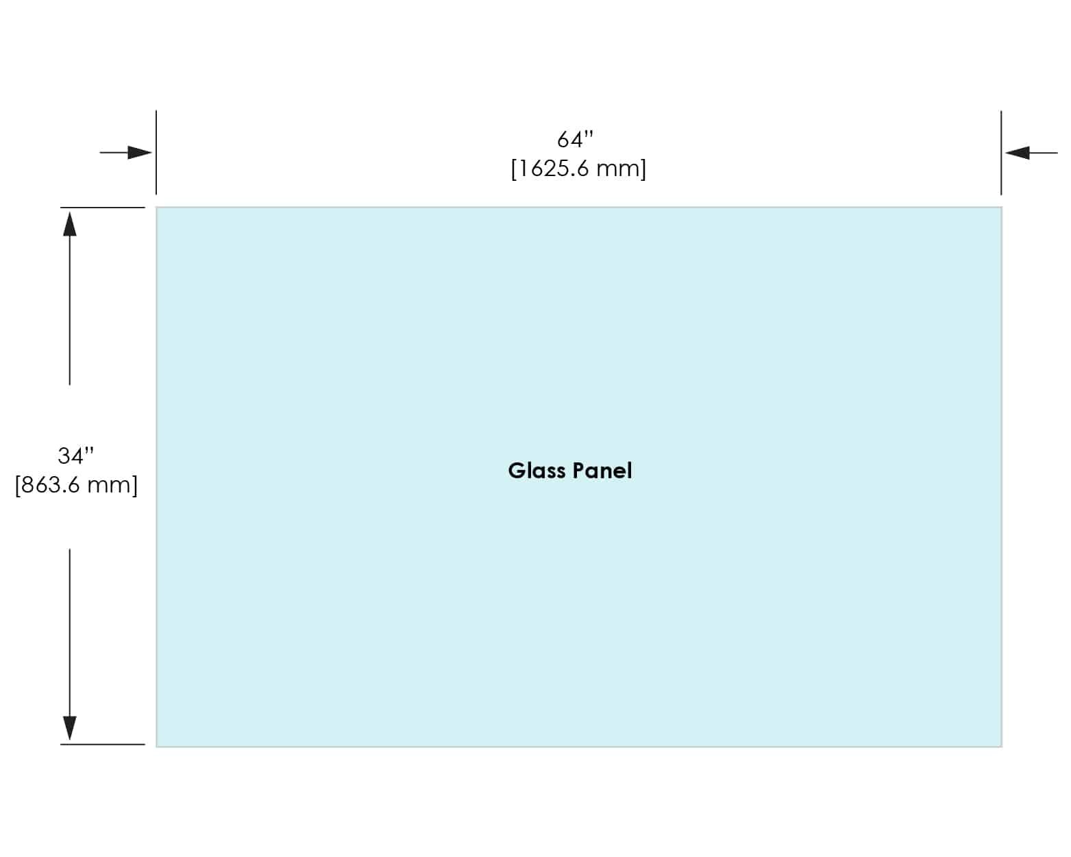 1/2" Railing Glass Panel - 34" Height - 34", 64X34