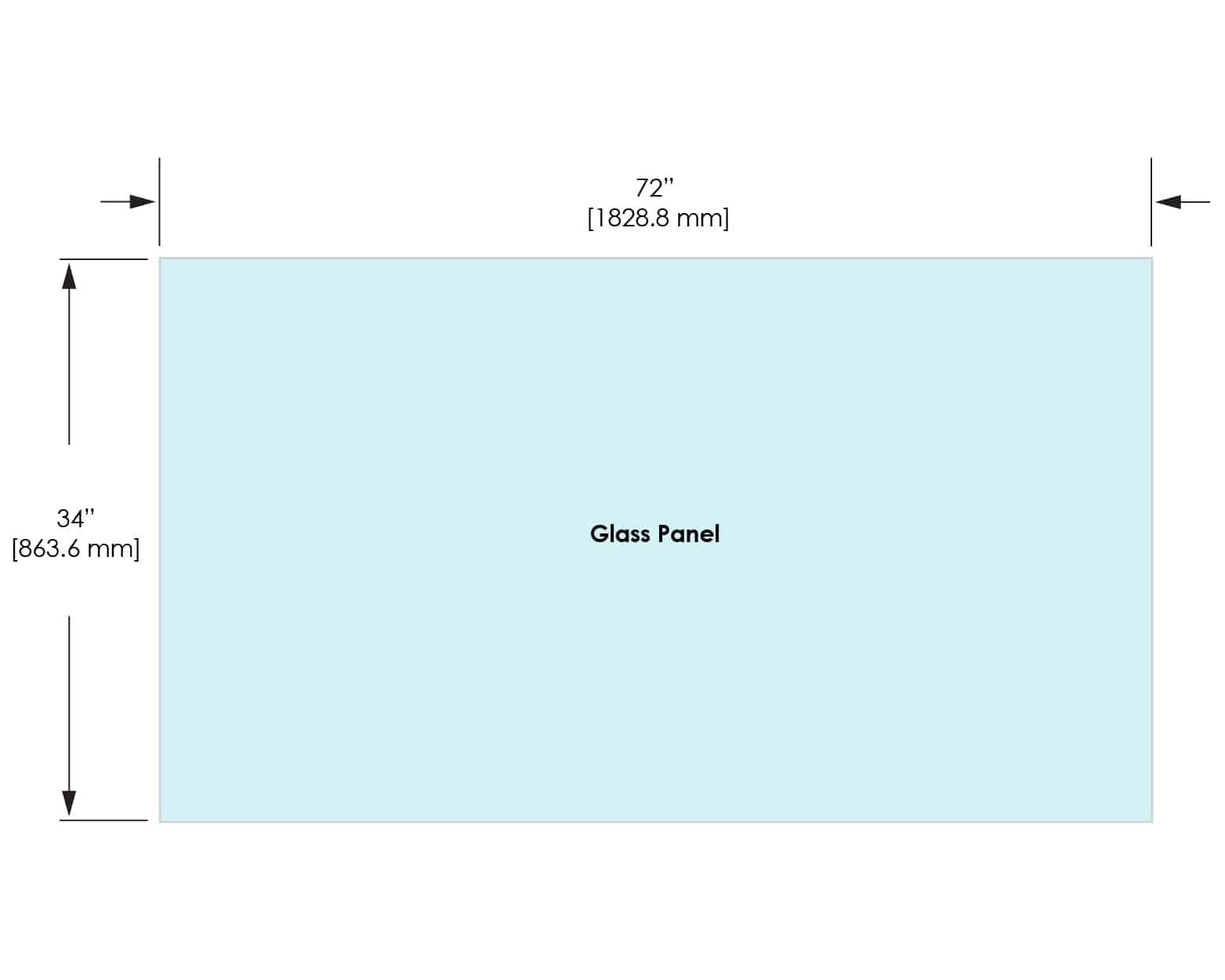 1/2" Railing Glass Panel - 34" Height - 34", 72X34