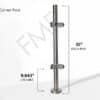 32" Round Corner Glass Railing Post - Brushed Stainless