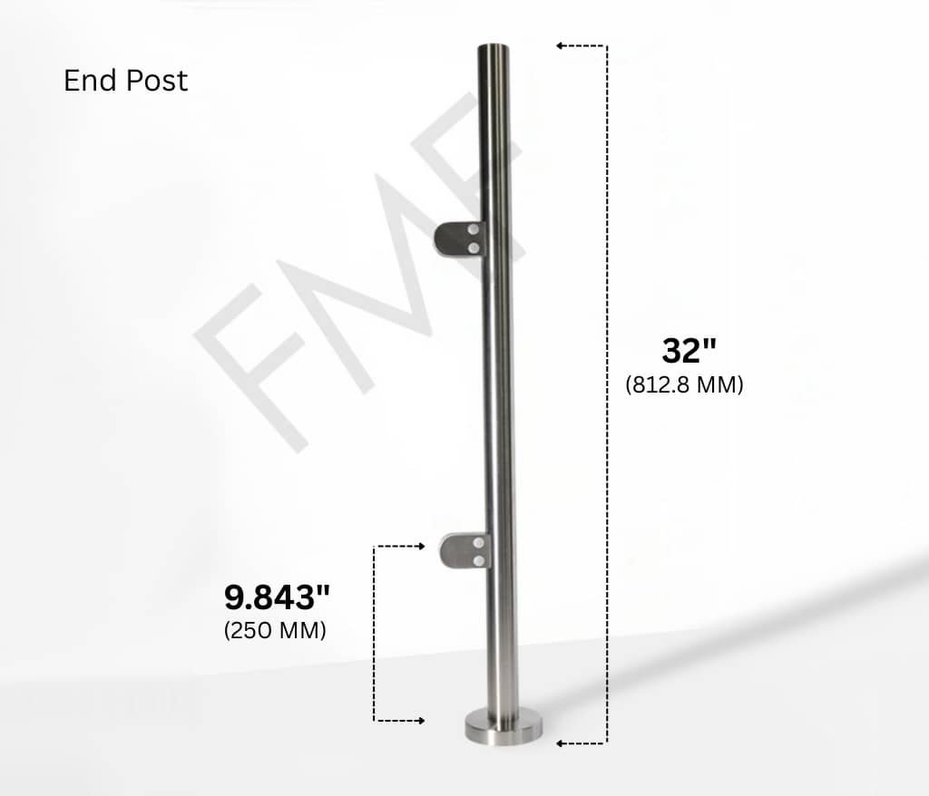 32" Round End Cap Glass Railing Post