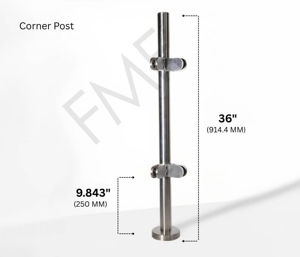 36" Round Corner Glass Railing Post