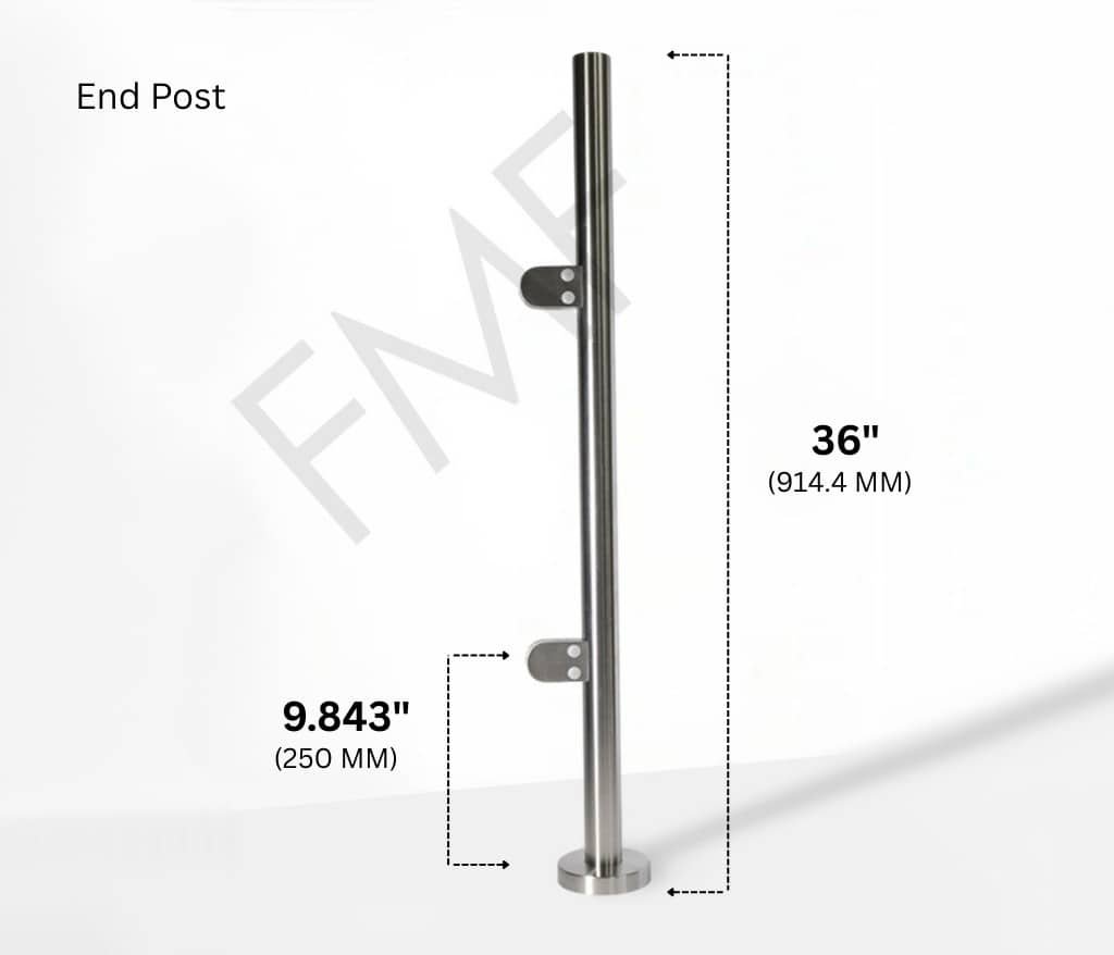 36" Round End Cap Glass Railing Post