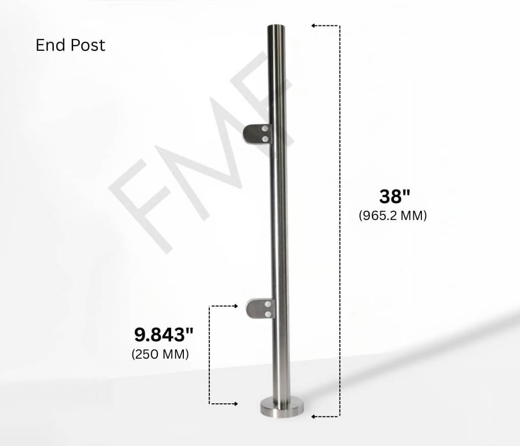 38" Round End Cap Glass Railing Post