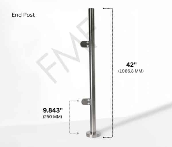 42″ Round End Cap Railing Post - Brushed Stainless