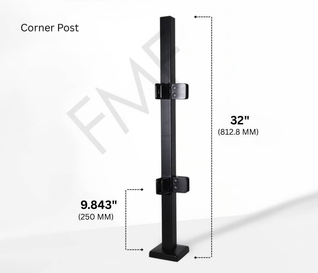 32" Square Corner Glass Railing Post