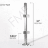 32" Square Corner Glass Railing Post