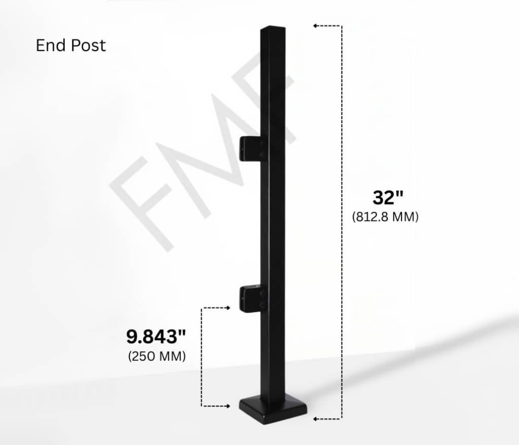 32" Square End Cap Glass Railing Post