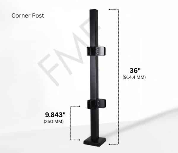 36" Square Corner Glass Railing Post - Matte Black